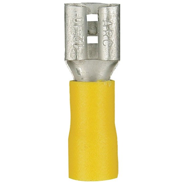 INSTALL BAY YVFD250 Noninsulated Female Quick Disconnects, 100 pk (Yellow, 12-10 Gauge, .25)