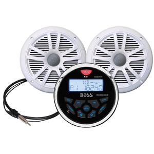 Boss Audio MCKGB350W.6 Combo - Marine Gauge Radio w/Marine Antenna & 2 6.5" Speakers - White